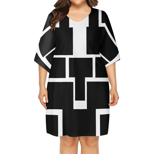 Womens V-Neck Plus Size Loose Dress