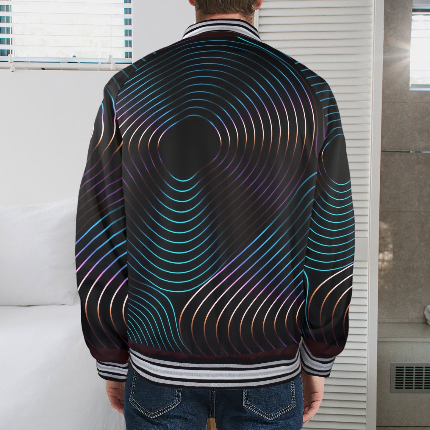 New Men's Striped Trim Bomber Jacket