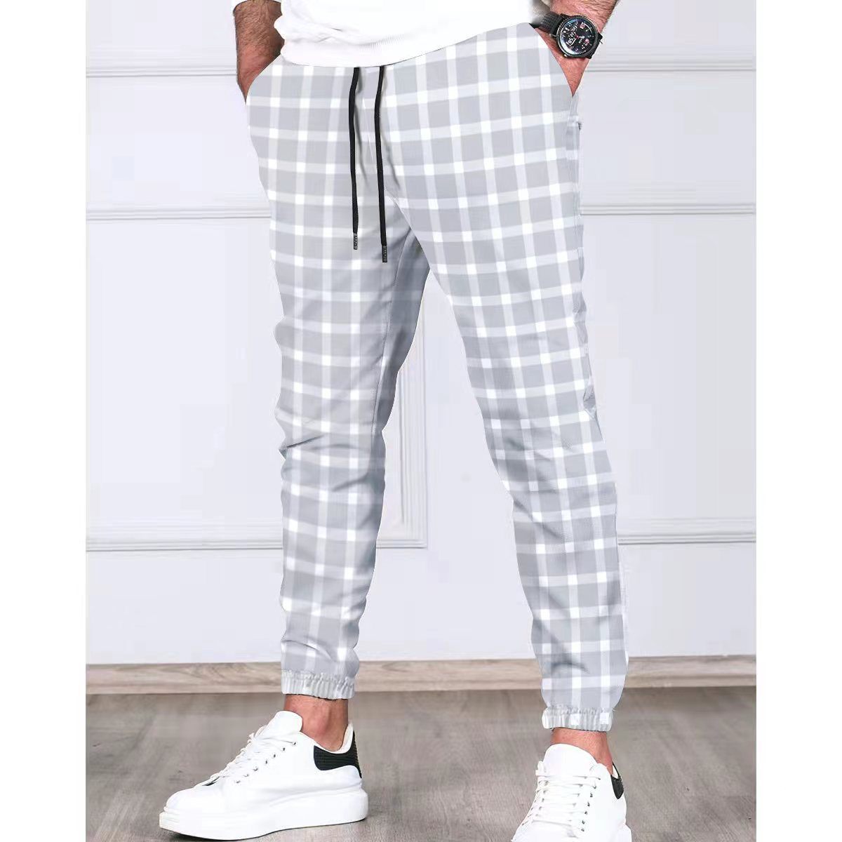 Plaid Stripes Tethered Feet Jogging Pants