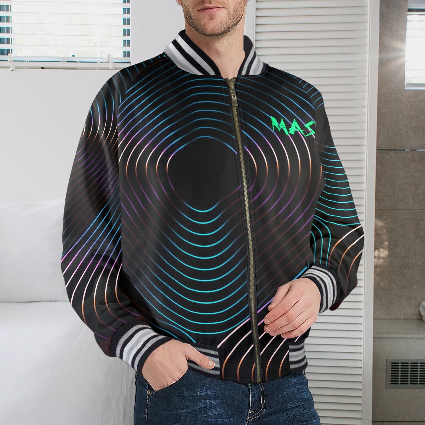 New Men's Striped Trim Bomber Jacket