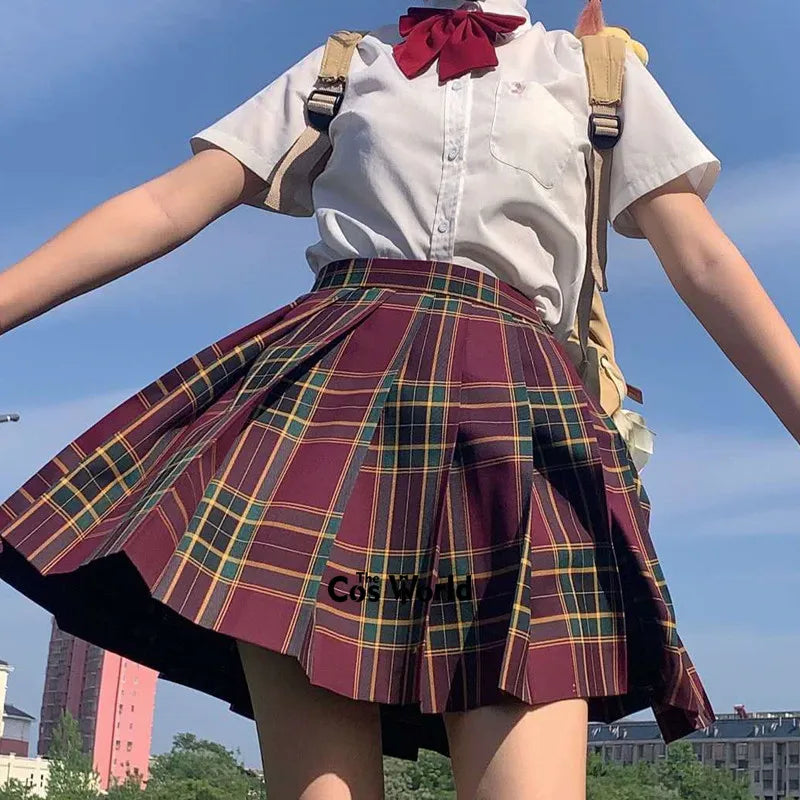 Girl's Summer High Waist Pleated Skirts Plaid Skirts Women Dress For JK School Uniform Students Cloths