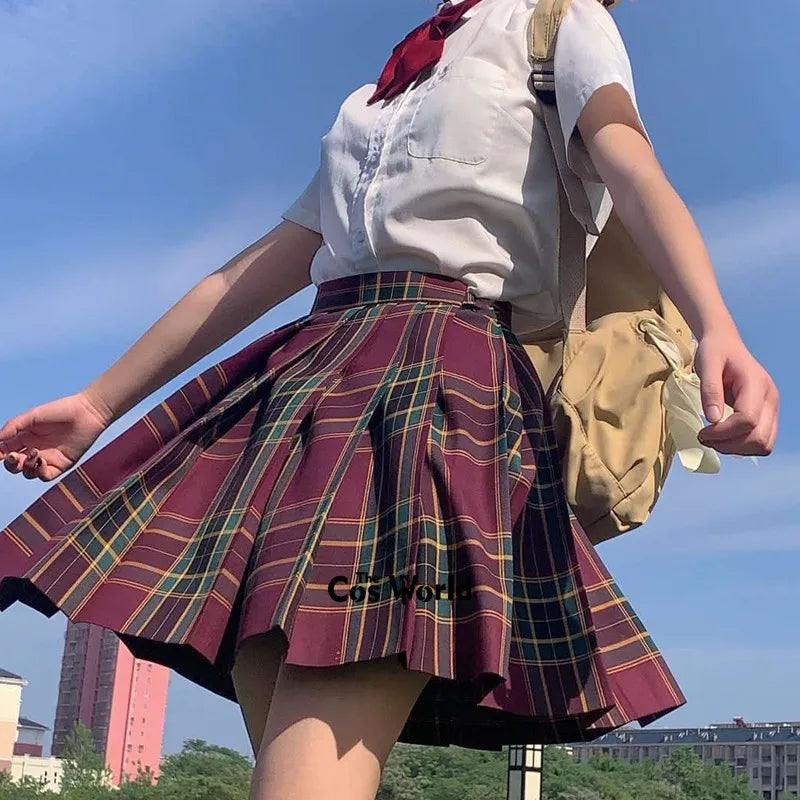 Girl's Summer High Waist Pleated Skirts Plaid Skirts Women Dress For JK School Uniform Students Cloths