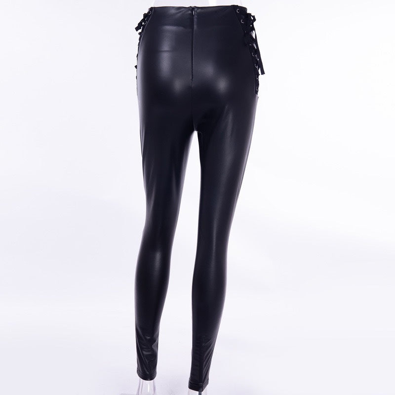 Pencil Pants Women High Waist Leather Pants