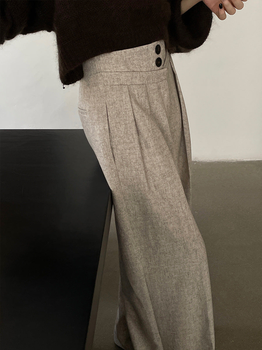 Wool Double Waist Wide Leg Pants Trousers Women