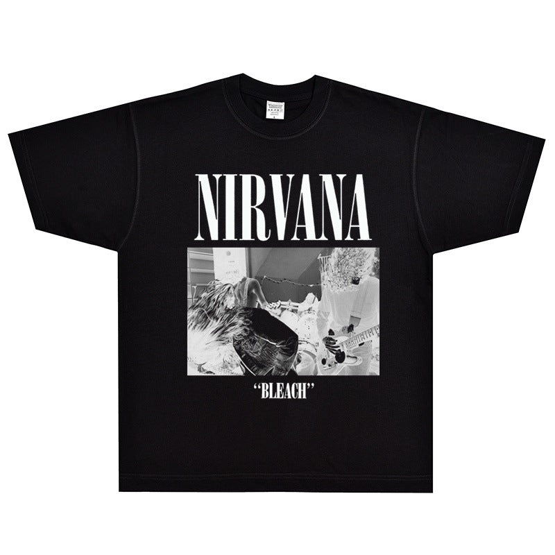 Nirvana  T-shirt Rock American Retro Street Loose High Street Small Neckline Vintage Short Sleeve