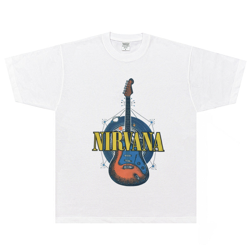 Nirvana  T-shirt Rock American Retro Street Loose High Street Small Neckline Vintage Short Sleeve