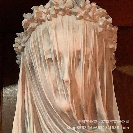 Gothic Sculpture Cape Woman Statue Bust Veiled Lady Art Home Decor