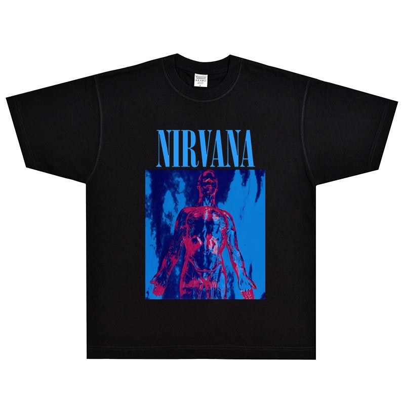 Nirvana  T-shirt Rock American Retro Street Loose High Street Small Neckline Vintage Short Sleeve