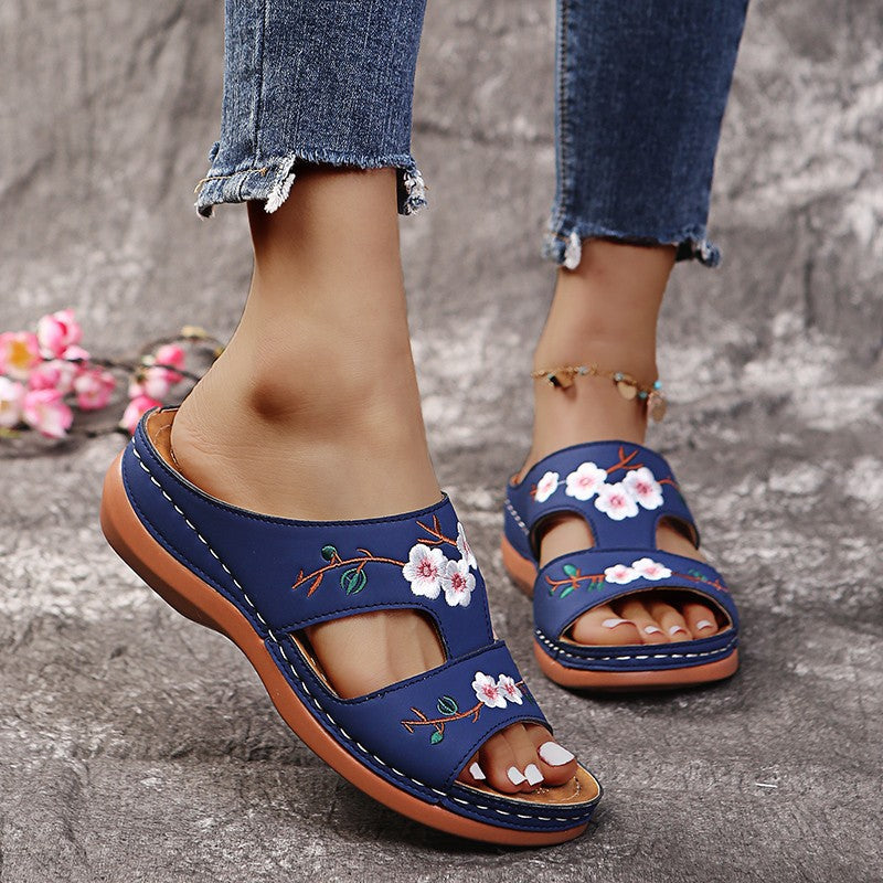 broidery Sandals Wedge Slippers Women