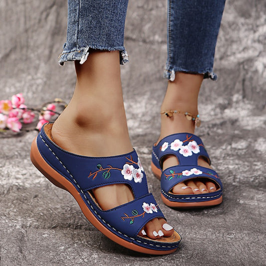 broidery Sandals Wedge Slippers Women