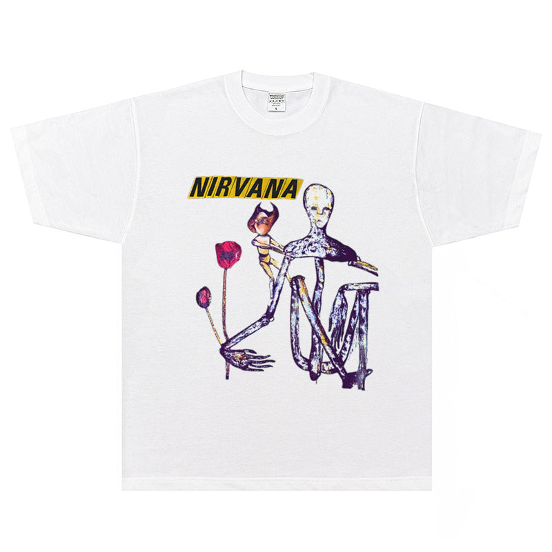 Nirvana  T-shirt Rock American Retro Street Loose High Street Small Neckline Vintage Short Sleeve