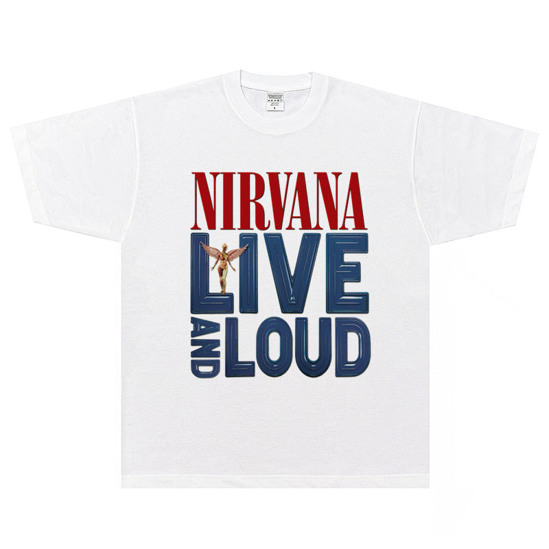 Nirvana  T-shirt Rock American Retro Street Loose High Street Small Neckline Vintage Short Sleeve