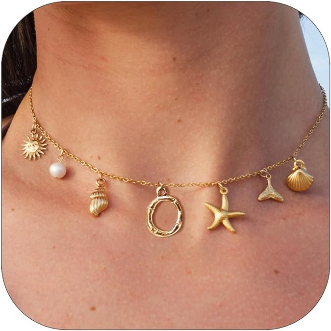 Summer Beach Shell 14k Starfish Surfing Clavicle Chain Fashion Bohemian Pendant Chain