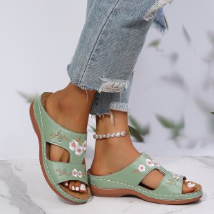 broidery Sandals Wedge Slippers Women