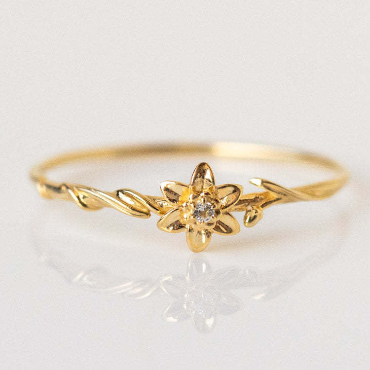 Retro Style Opening Ring Adjustable Flower Stone Ring Copper Inset Zircon