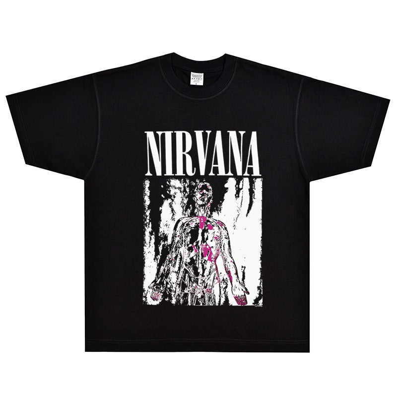 Nirvana  T-shirt Rock American Retro Street Loose High Street Small Neckline Vintage Short Sleeve