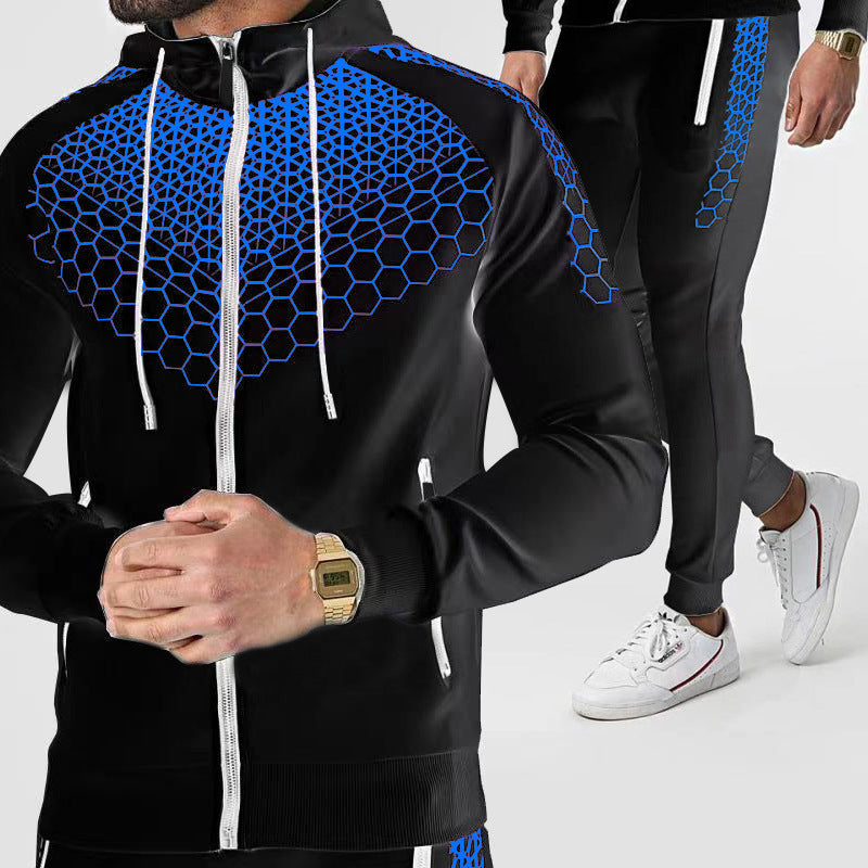 Zipper Sportswear Men Hooded Jacket Electronic Honeycomb Casual Suit