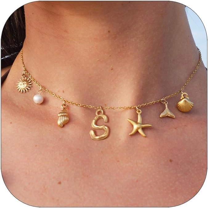 Summer Beach Shell 14k Starfish Surfing Clavicle Chain Fashion Bohemian Pendant Chain