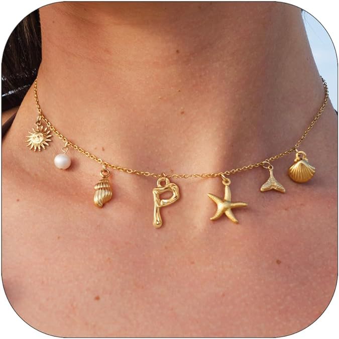 Summer Beach Shell 14k Starfish Surfing Clavicle Chain Fashion Bohemian Pendant Chain