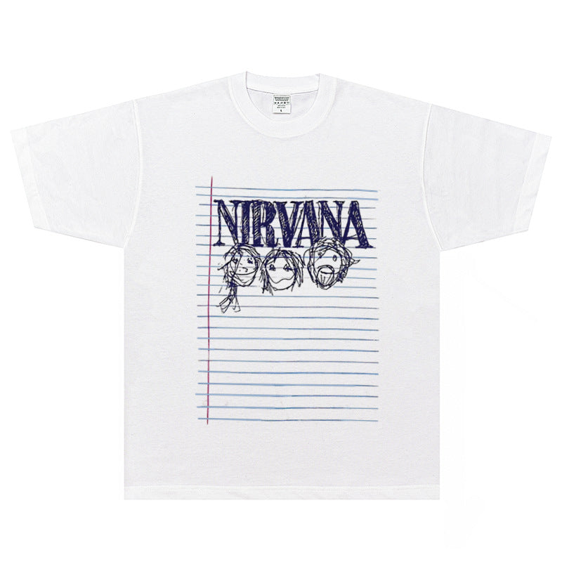 Nirvana  T-shirt Rock American Retro Street Loose High Street Small Neckline Vintage Short Sleeve