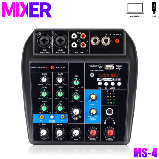 4-way Mixer With MP3 Bluetooth /Recording Live USB Mixer