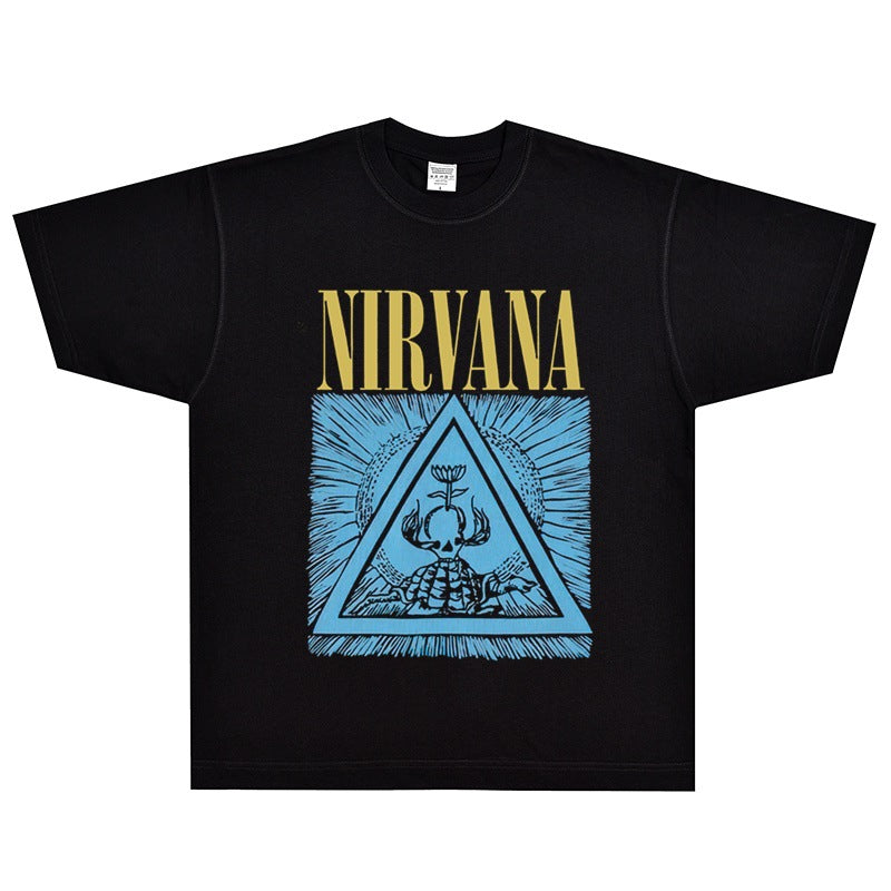 Nirvana  T-shirt Rock American Retro Street Loose High Street Small Neckline Vintage Short Sleeve