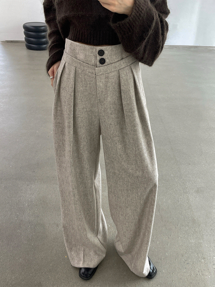 Wool Double Waist Wide Leg Pants Trousers Women