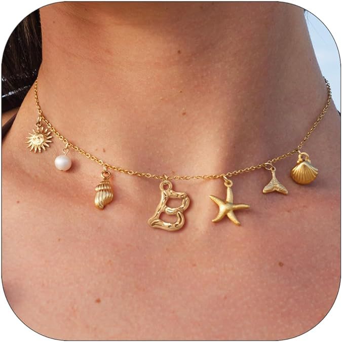 Summer Beach Shell 14k Starfish Surfing Clavicle Chain Fashion Bohemian Pendant Chain