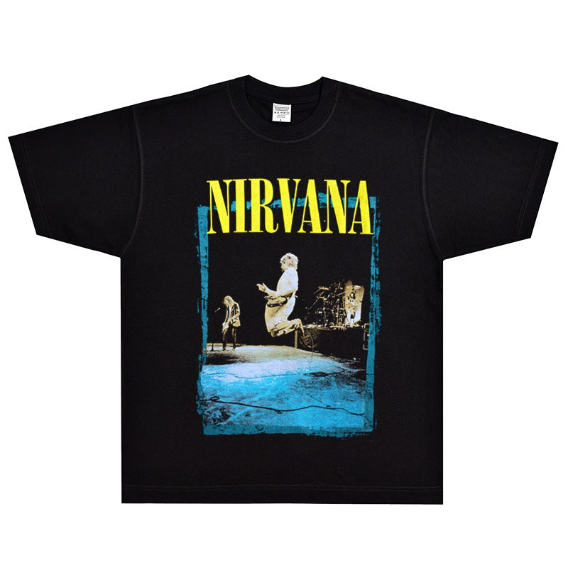 Nirvana  T-shirt Rock American Retro Street Loose High Street Small Neckline Vintage Short Sleeve