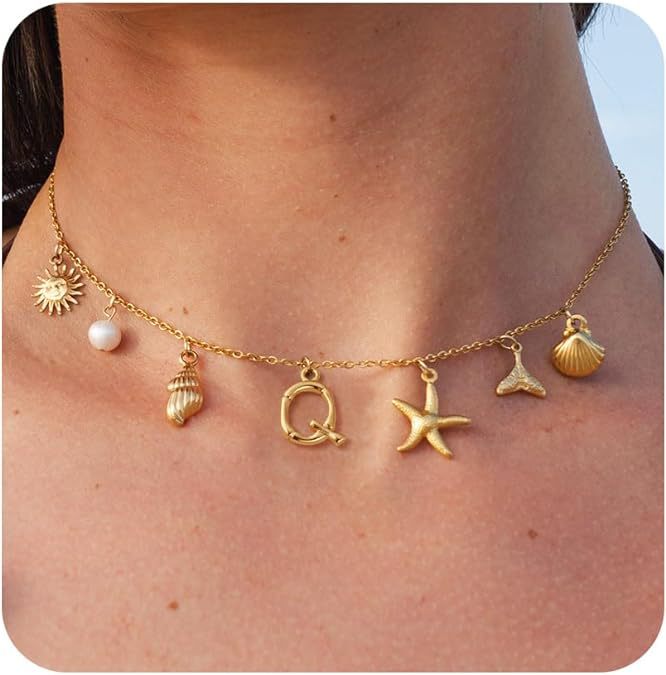 Summer Beach Shell 14k Starfish Surfing Clavicle Chain Fashion Bohemian Pendant Chain