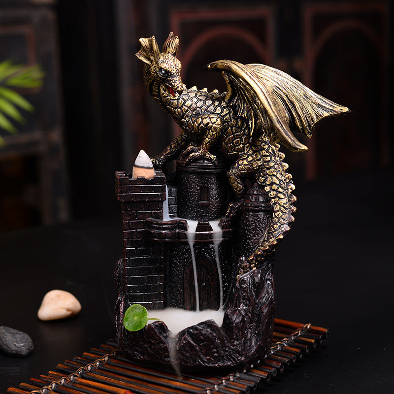 Resin Dinosaur Castle Backflow Incense Burner Home Decoration