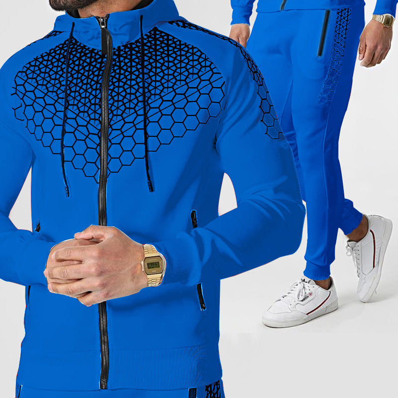 Zipper Sportswear Men Hooded Jacket Electronic Honeycomb Casual Suit