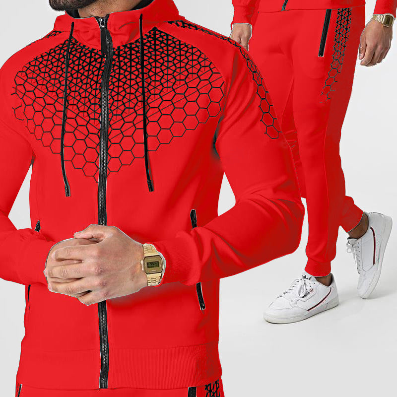 Zipper Sportswear Men Hooded Jacket Electronic Honeycomb Casual Suit