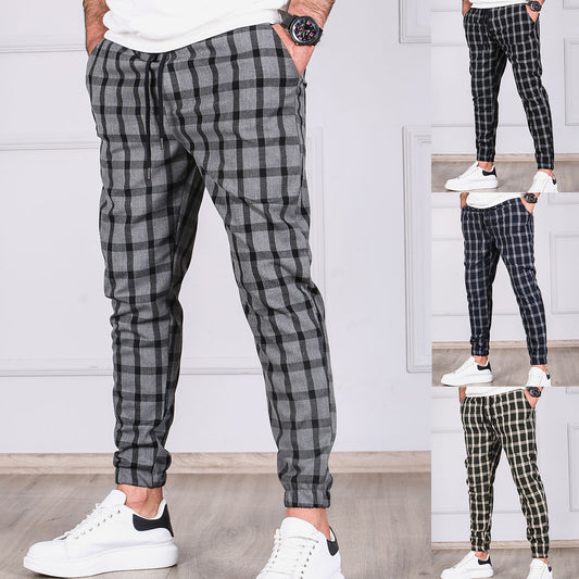 Plaid Stripes Tethered Feet Jogging Pants