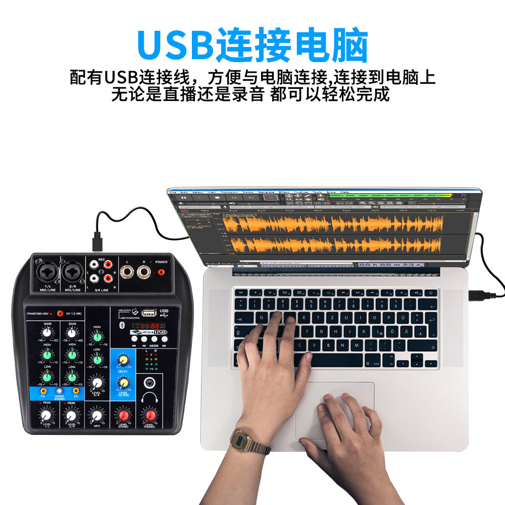 4-way Mixer With MP3 Bluetooth /Recording Live USB Mixer