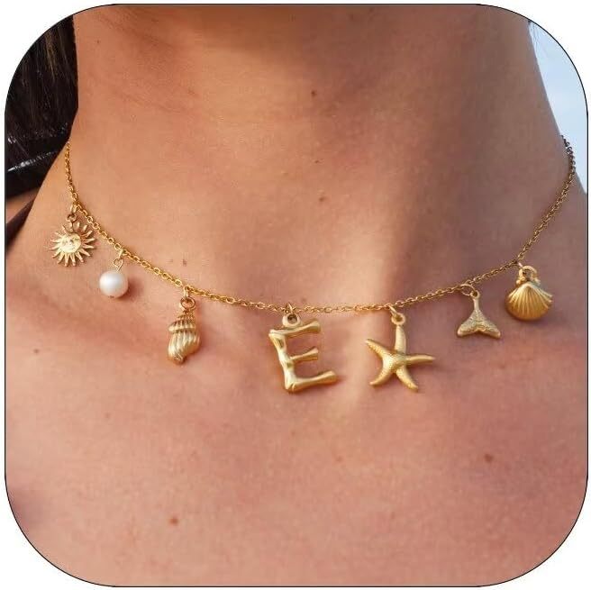 Summer Beach Shell 14k Starfish Surfing Clavicle Chain Fashion Bohemian Pendant Chain