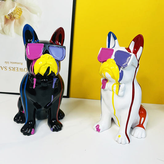 Nordic Style Spectacle Bulldog Resin Crafts Ornaments