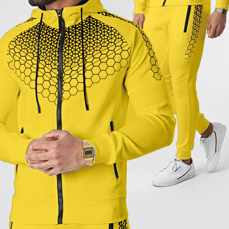 Zipper Sportswear Men Hooded Jacket Electronic Honeycomb Casual Suit