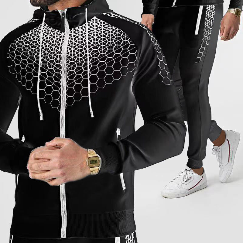 Zipper Sportswear Men Hooded Jacket Electronic Honeycomb Casual Suit