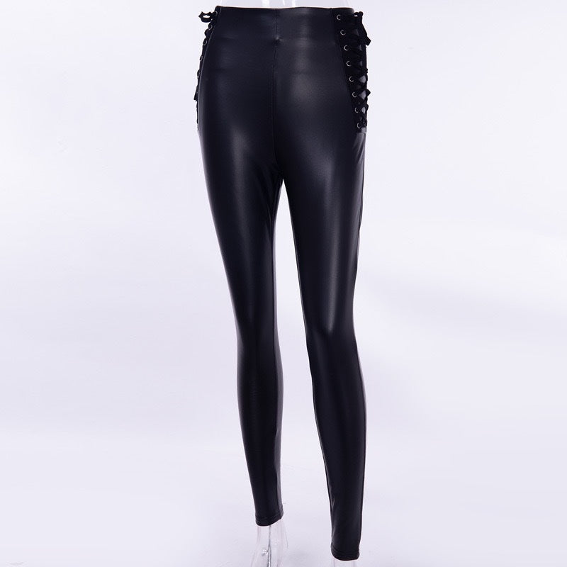 Pencil Pants Women High Waist Leather Pants