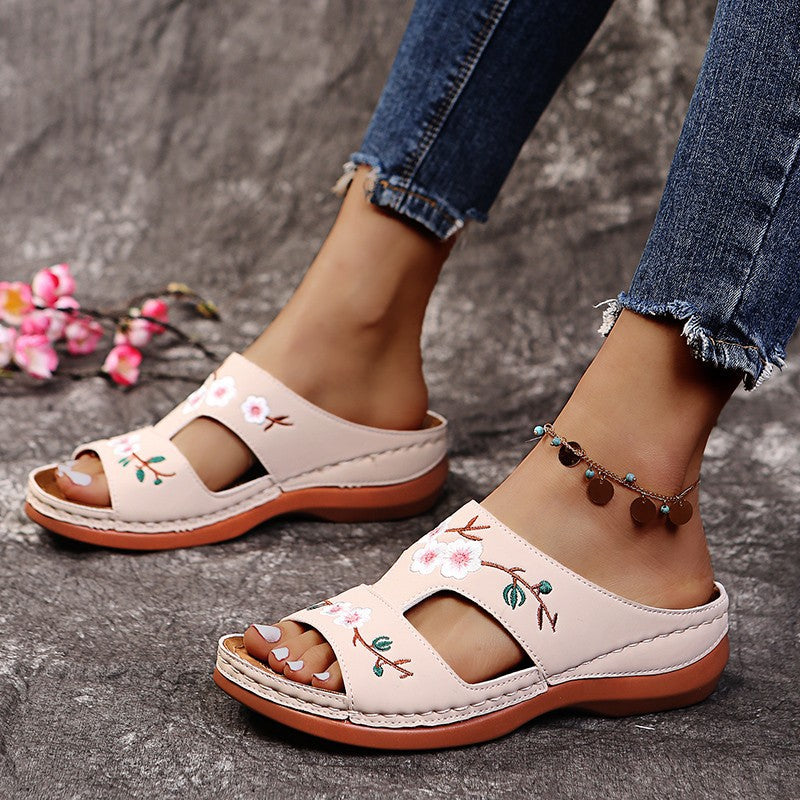 broidery Sandals Wedge Slippers Women