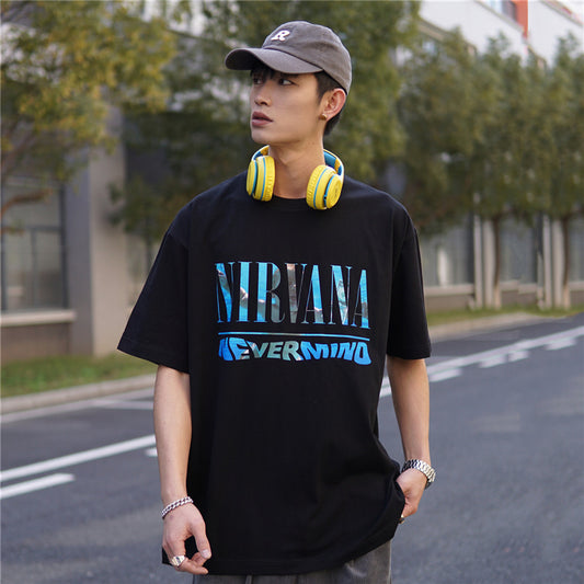 Nirvana  T-shirt Rock American Retro Street Loose High Street Small Neckline Vintage Short Sleeve