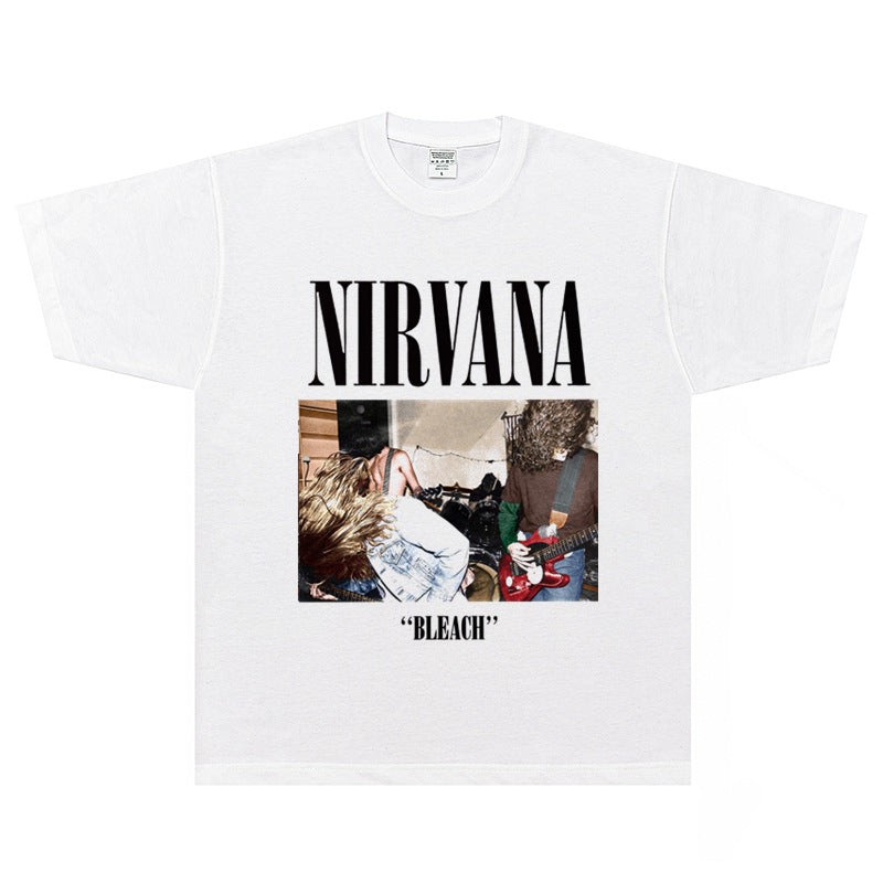 Nirvana  T-shirt Rock American Retro Street Loose High Street Small Neckline Vintage Short Sleeve