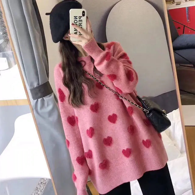 Heart Design Sweater: Korean Fashion