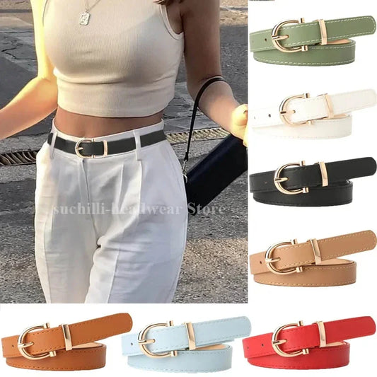 Women Belts New PU Leather Simple Metal Buckle Belt